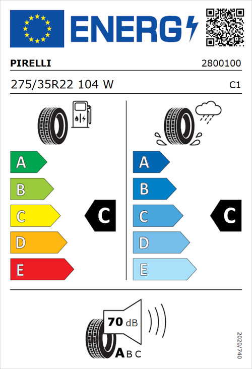 Tyre Label for Pirelli Scorpion Verde 275/35R22 104W