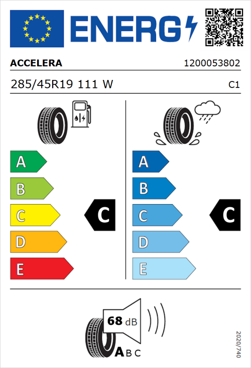 Tyre Label for Accelera Iota ST68 285/45R19 111W
